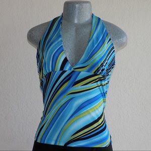 💙 Striped Blue Multicolored Halter Shirt Size L💙